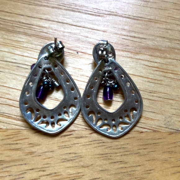 Silpada Sterling Silver Cut Out Amethyst, Pearl and Bead Earrings - Picture 6 of 6